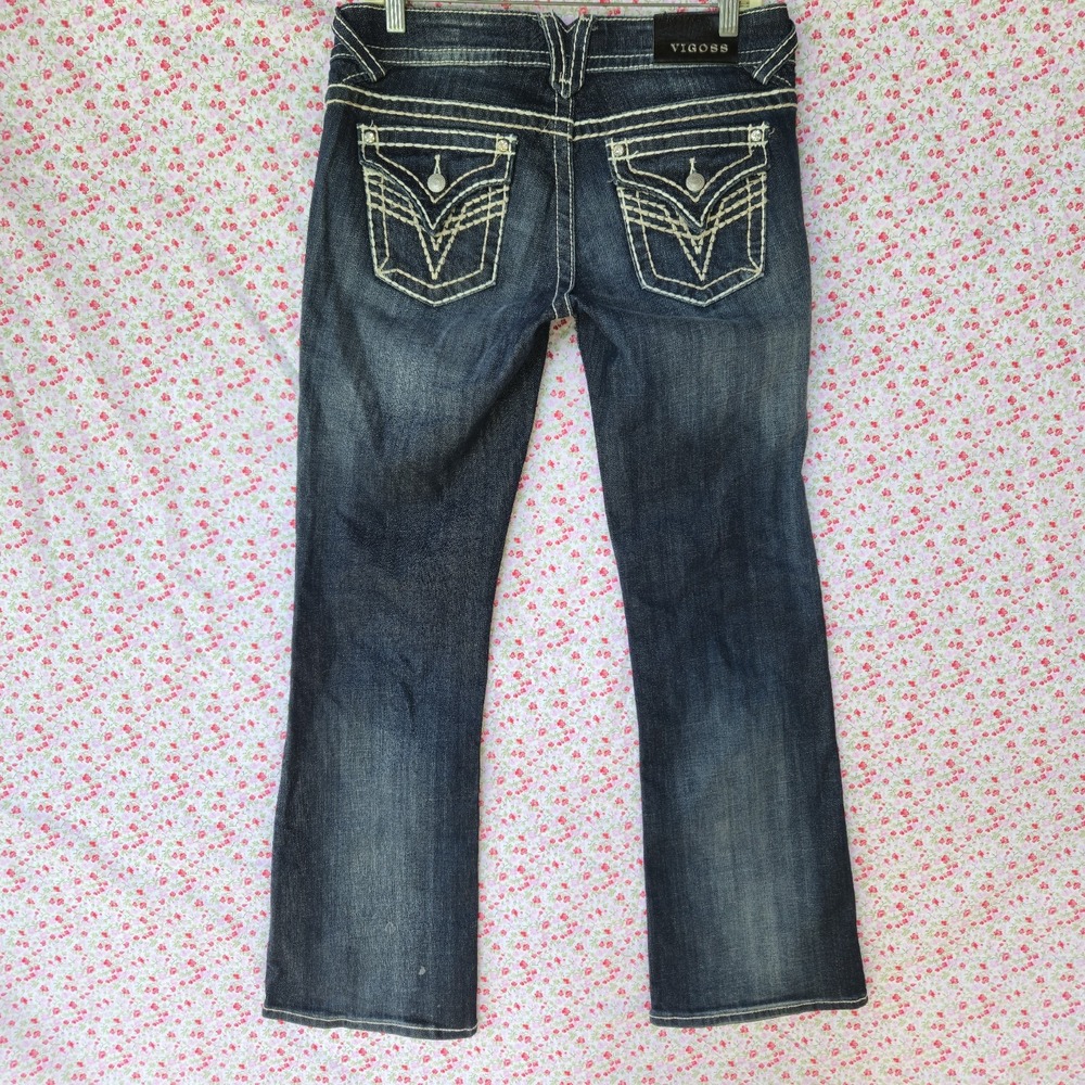 Vigoss Bootcut Jeans Womens Size 5/6 Thick Stitch Flap Pocket Dark Wash Denim